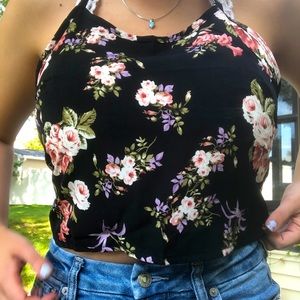 Size M Black Floral Halter Top